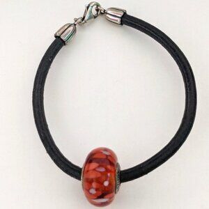 PANDORA ALE 925 Single Bead Black Leather Corded Bracelet